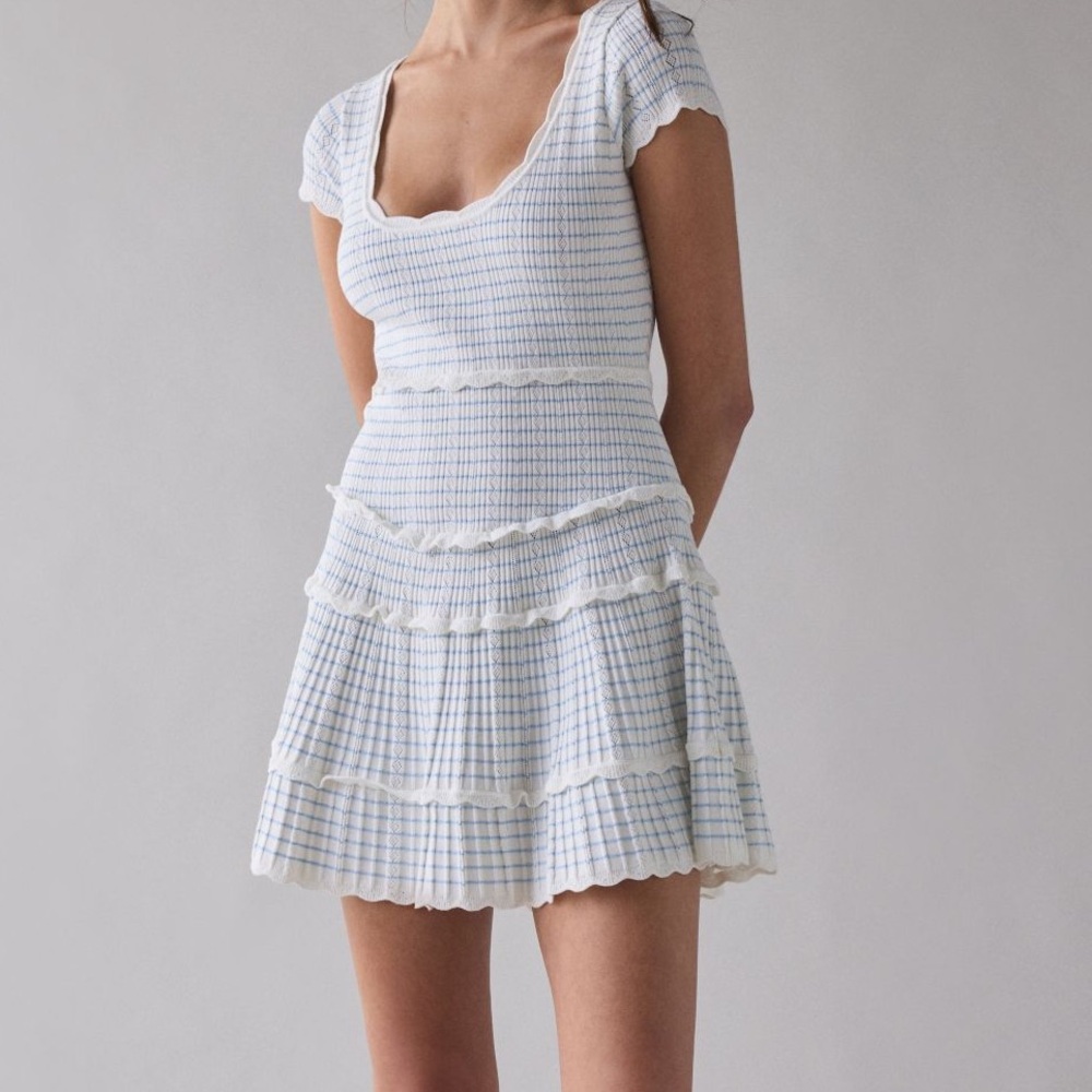 NWT Love Shack Fancy Elisavette Striped Stretch Knit Mini Dress XL blue white